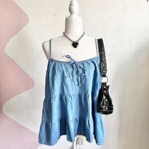 Old Navy Denim Tiered Tank Top,‎ Vintage Y2K 2000s Indie Sleaze Retro XL